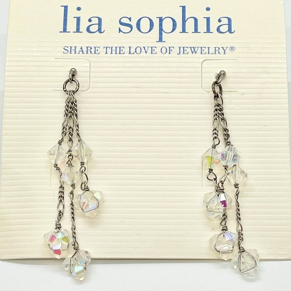 Lia Sophia OPULENCE Chandelier Earrings w Aurora Borealis Crystal Beads Rare NEW